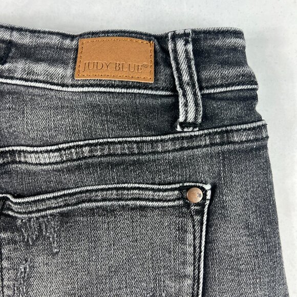 Judy Blue Jean Shorts Women 28* Mid Rise Black Cut Off Stretch Denim Jorts Tag M - Picture 8 of 15